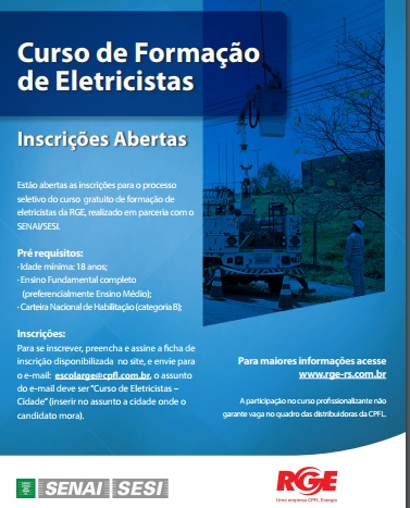 Ir para  <p><big>A Empresa&nbsp;<strong>RGE</strong>&nbsp;est&aacute; oferecendo uma capacita&ccedil;&atilde;o profissional gratuita chamada&nbsp;<strong>FORMA&Ccedil;&Atilde;O DE...